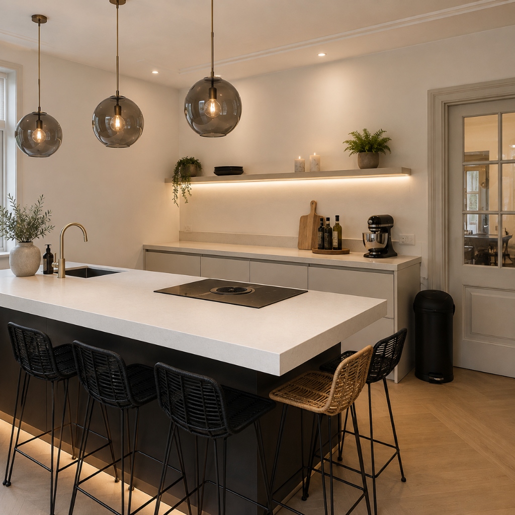 Luxe woonkamer en keuken renovatie in Amsterdam