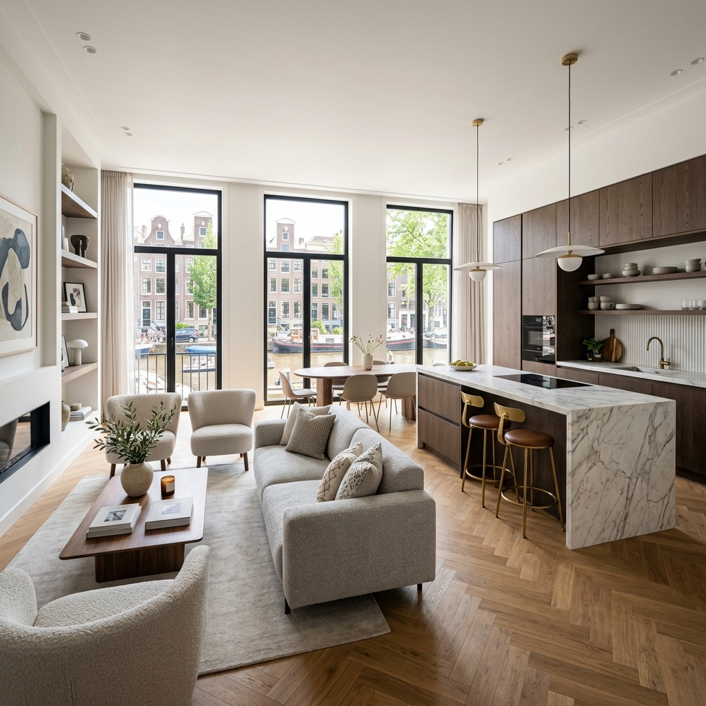 Luxe woonkamer en keuken renovatie in Amsterdam